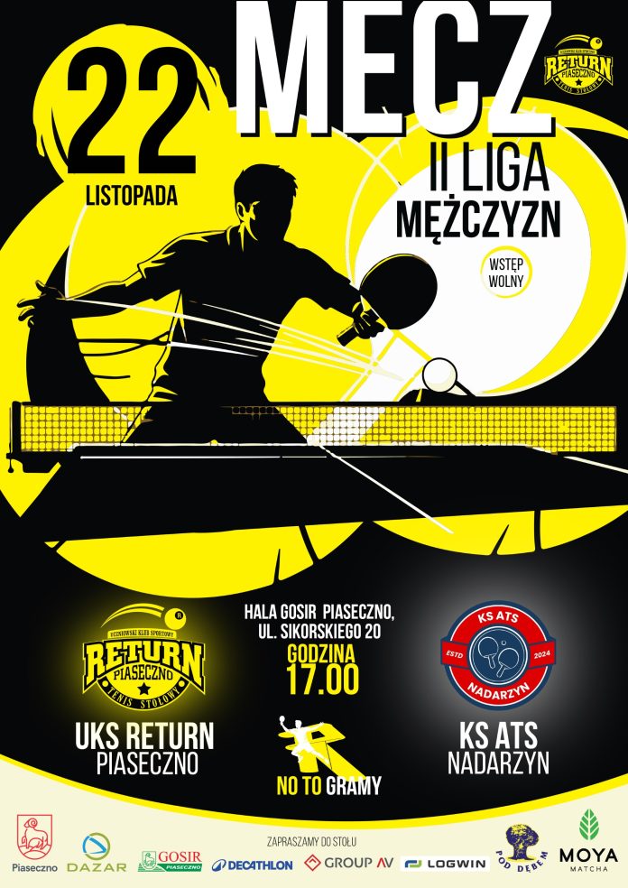 mecz plakat A4 22 listopada plakat z rysunkiem tenisisty stolowego