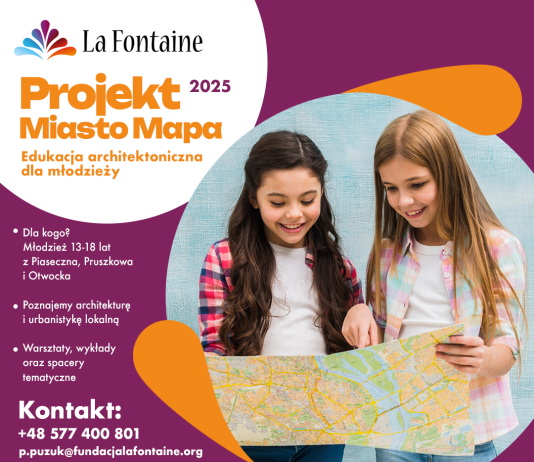 plakat projektu, na grafice dwie dziewczynki i mapa