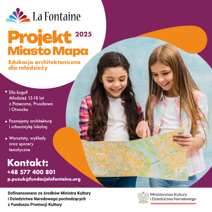 miasto mapa v2 plakat projektu, na grafice dwie dziewczynki i mapa