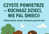 plakat, na grafice dwoje dzieci na łące, w tle drzewa
