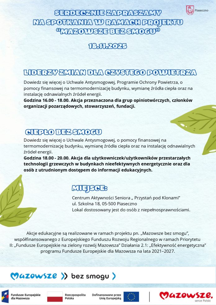 plakat spotkanie Mazowsze bez smogu
