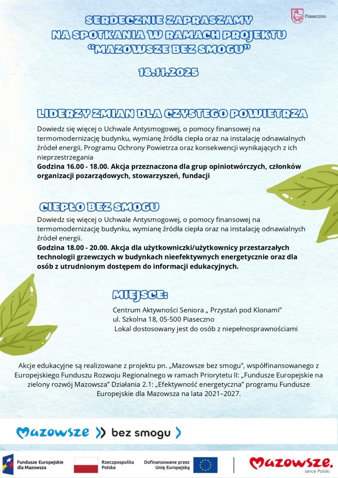 plakat spotkanie mazowsze bez smogu plakat