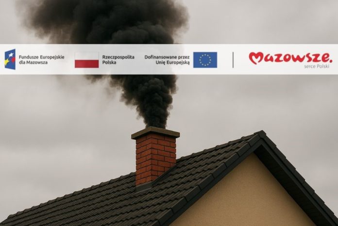 smog z logotypami dach z dymem z komina