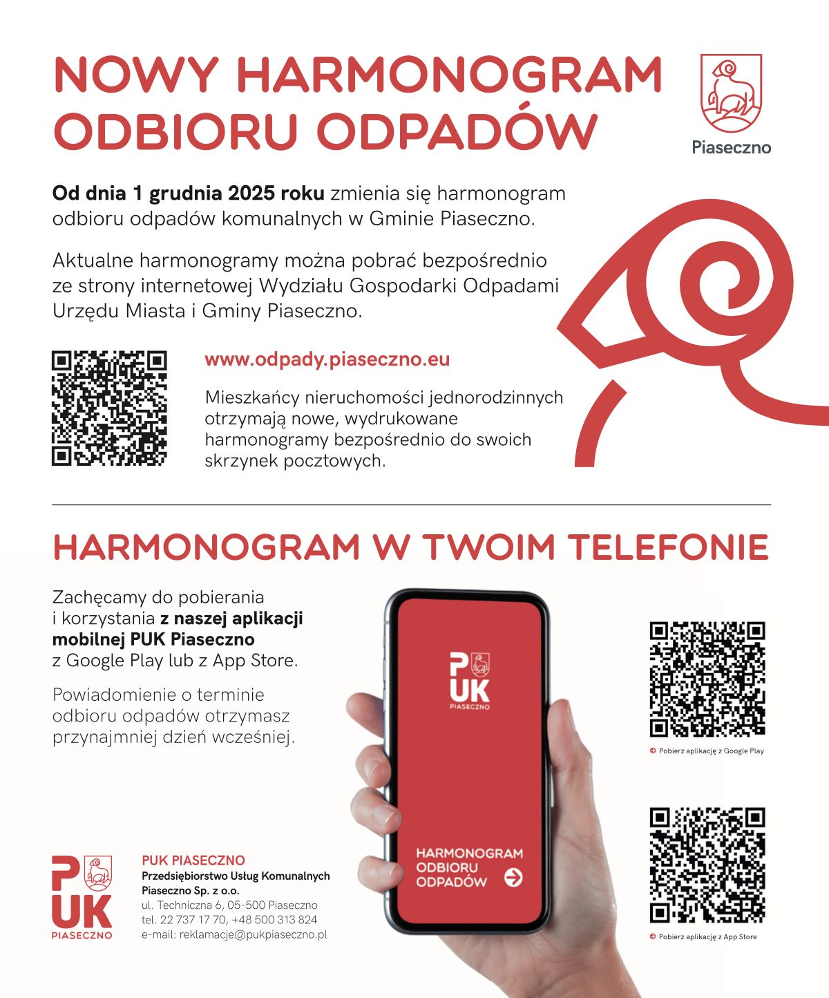 Zmiana harmonogramu odbioru odpadów komunalnych od 1 grudnia 2025 r.