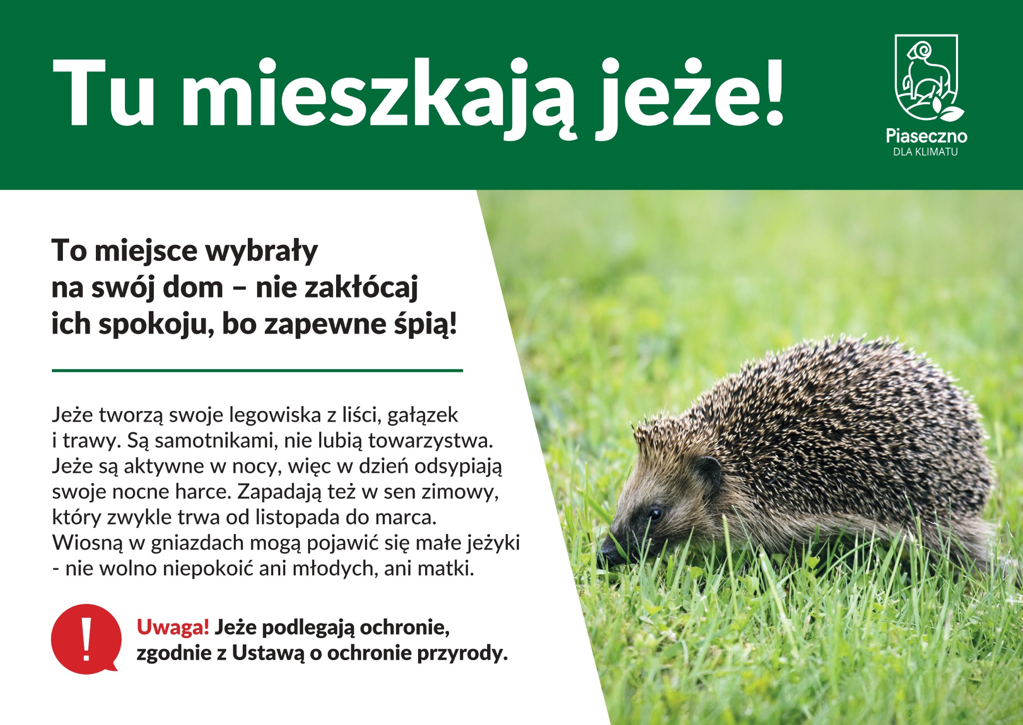 tablica informacyjna ze zdjęciem jeża