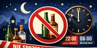 grafika z butelkami, zegarem i nocnym niebem