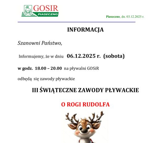 Zamknięcie basenu w dniu 06.12.2025 (w godz. 18:00 - 20:00) - Zawody Fundacji SOS dla Sportu