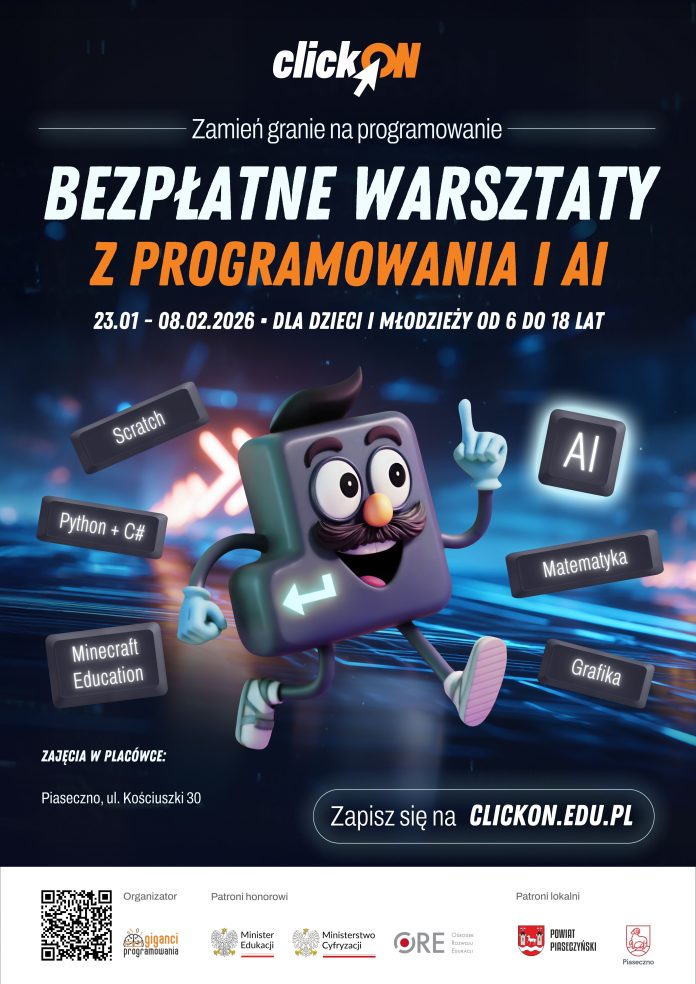 Plakat bezpłatne warsztaty z programowania i Al