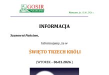 GOSiR nieczynny w dniu 06.01.2026 - Święto Trzech Króli