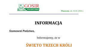 GOSiR nieczynny w dniu 06.01.2026 - Święto Trzech Króli