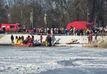 Bezpieczne ferie zimowe w Piasecznie! Ćwiczenia służb nad stawem przy parku w Piasecznie