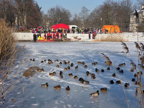 Bezpieczne ferie zimowe w Piasecznie! Ćwiczenia służb nad stawem przy parku w Piasecznie