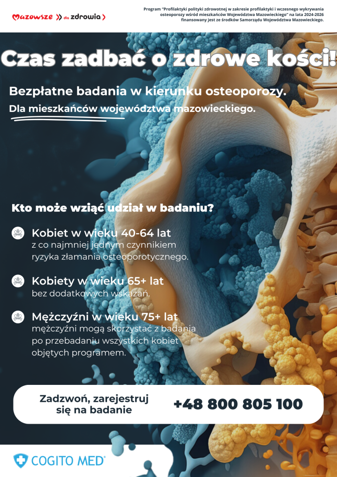 plakat promujący bezpłatne badania w kierunku osteoporozy