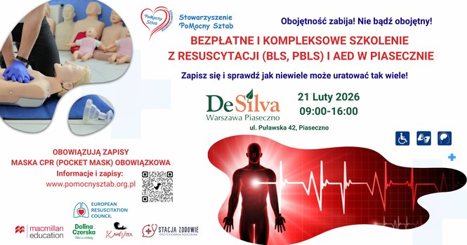 Bezpłatne i kompleksowe szkolenie z resuscytacji (BLS, PBLS) i AED w Piasecznie
