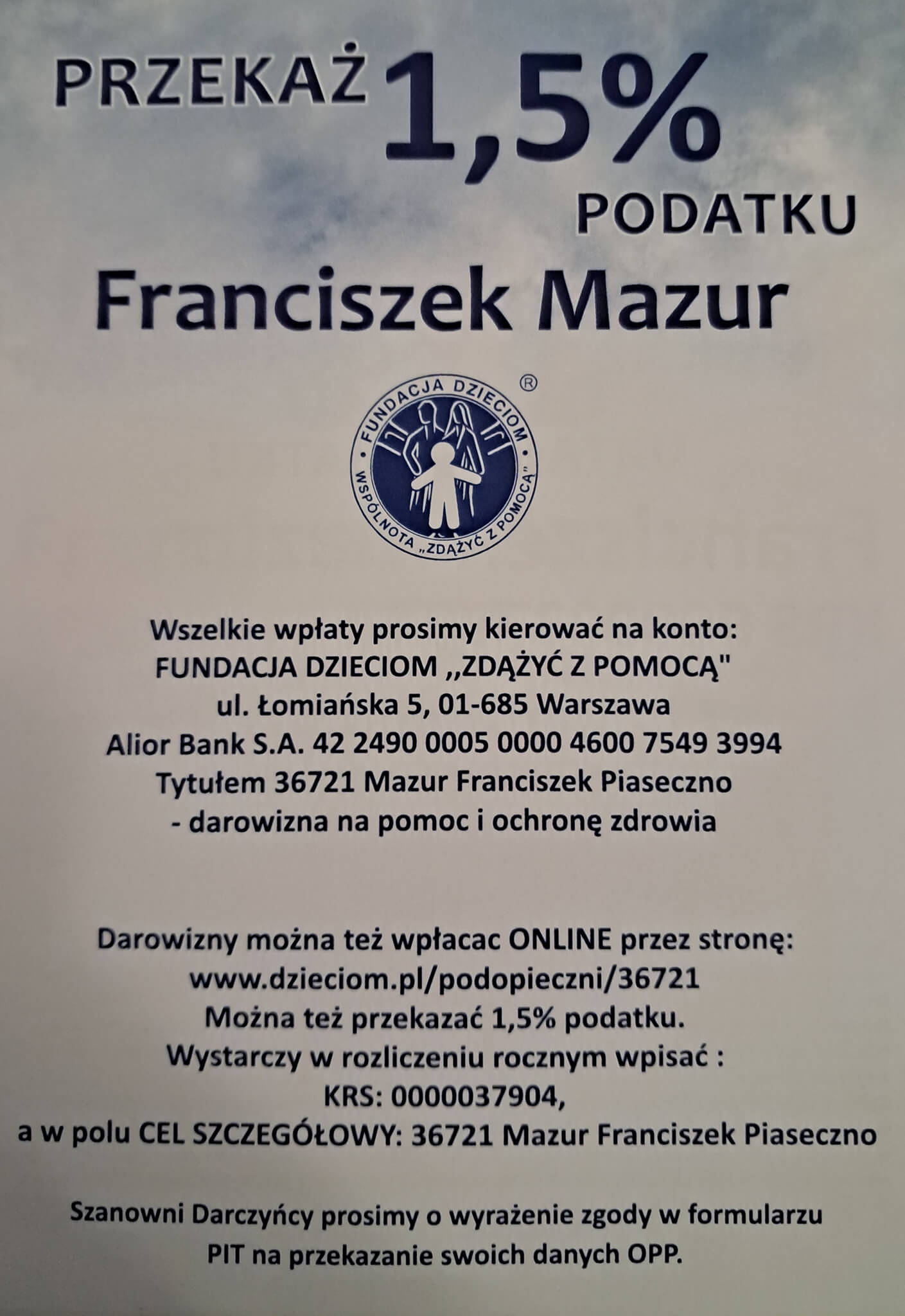 Franciszek Mazur - przekaż 1,5% na rehabilitację i leczenie