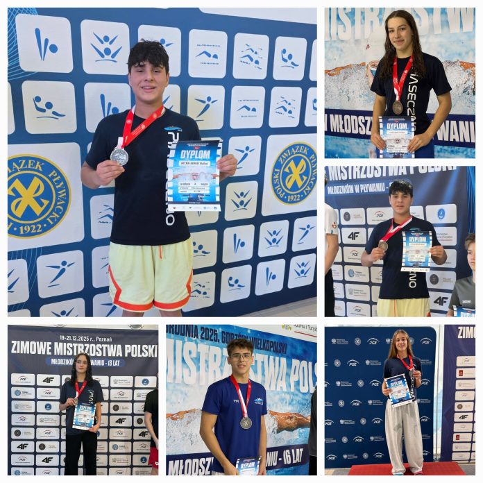 zawodnicy z medalami - kolaż zdjęć