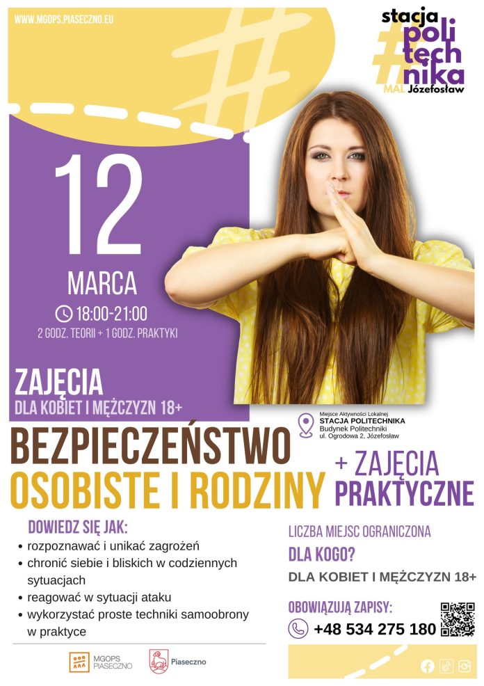 plakat - warsztaty bezpieczeństwa, na zdjęciu kobieta