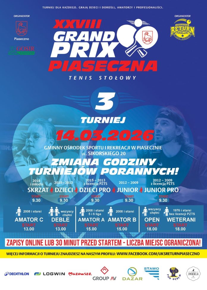 XXVIII edycja Grand Prix Piaseczna w tenisie stołowym w Piasecznie