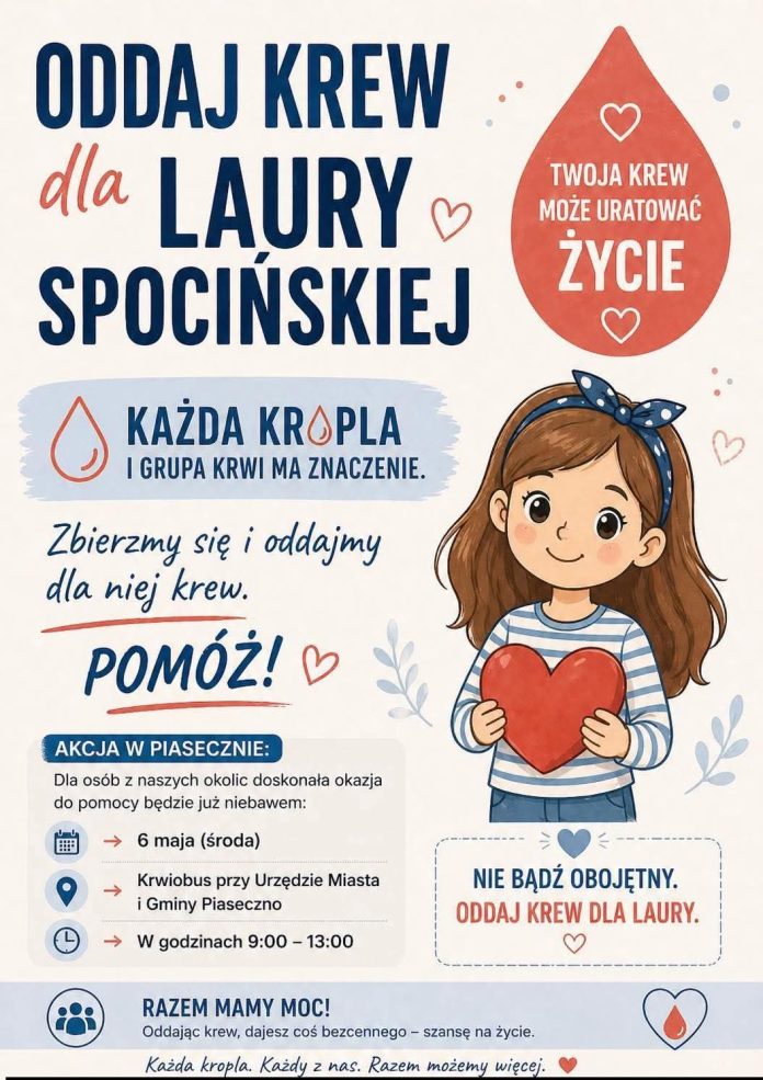 Oddaj krew dla Laury Spocińskiej w Piasecznie