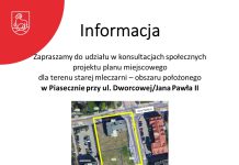 Konsultacje społeczne projektu planu miejscowego dla obszaru przy ulicy Dworcowej i Jana Pawła II w Piasecznie