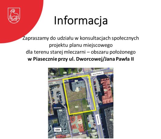 Konsultacje społeczne projektu planu miejscowego dla obszaru przy ulicy Dworcowej i Jana Pawła II w Piasecznie