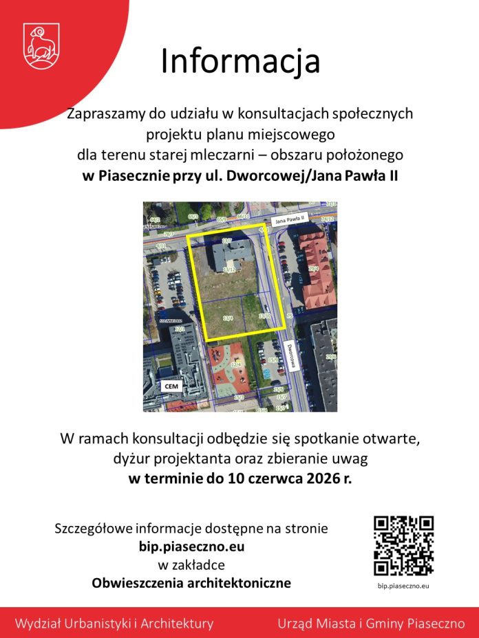 Konsultacje społeczne projektu planu miejscowego dla obszaru przy ulicy Dworcowej i Jana Pawła II w Piasecznie