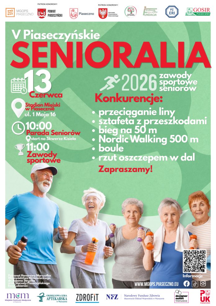 V Piaseczyńskie Senioralia zawody sportowe seniorów w Piasecznie V PIASECZYŃSKIE SENIORALIA 2026 SPORTOWA OLIMPIADA SENIORÓW