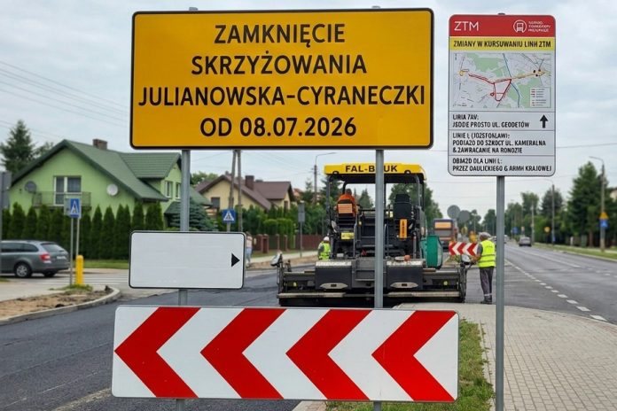 Zamknięcie skrzyżowania ulic Julianowskiej i Cyraneczki w Józefosławiu