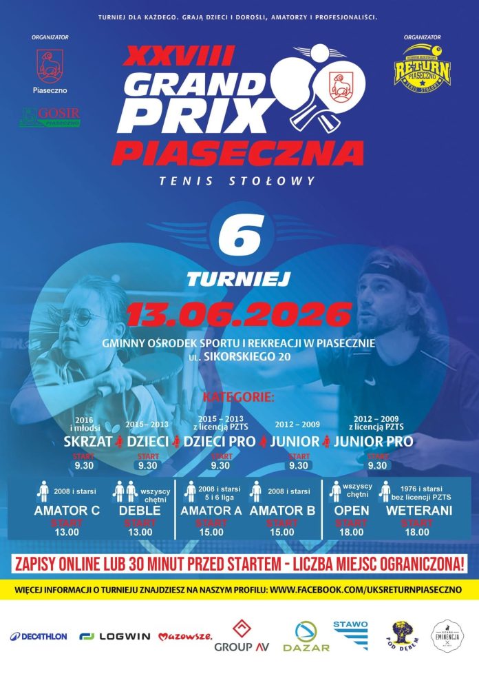 XXVIII edycja Grand Prix Piaseczna w tenisie stołowym w Piasecznie XXVIII edycja Grand Prix Piaseczna w tenisie stołowym w Piasecznie