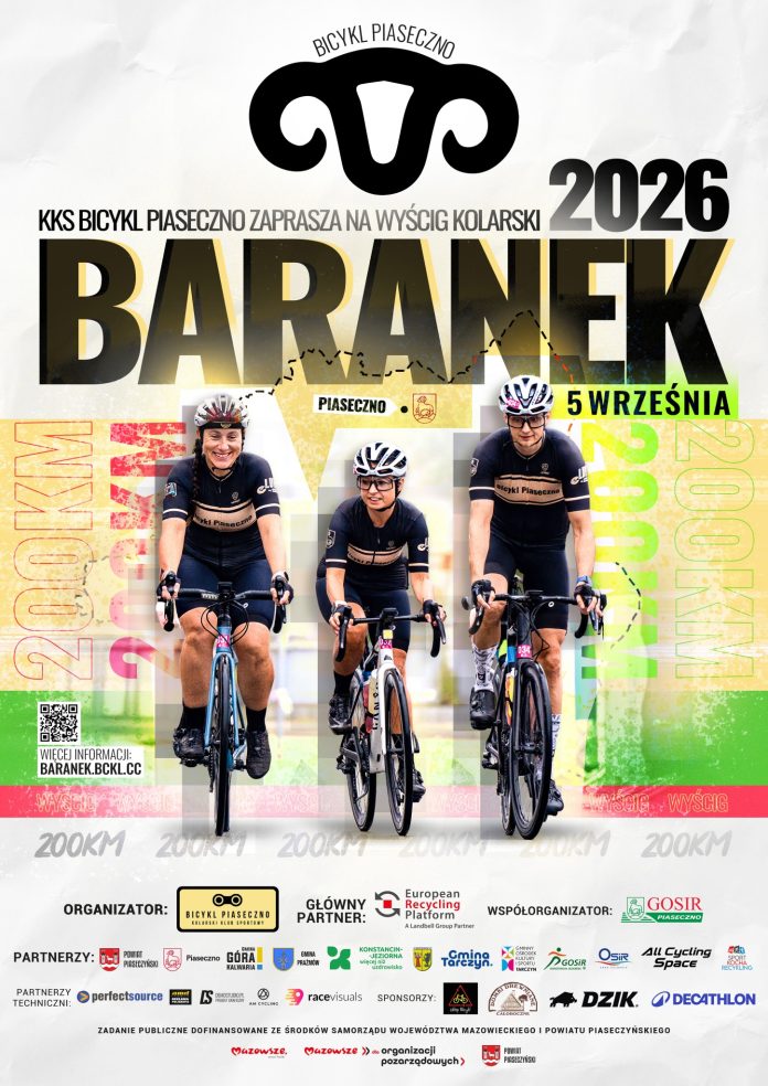 Piaseczyński Baranek 2026 plakat, na zdjęciu 3 rowerzystów