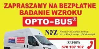 Bezpłatne badanie wzroku OPTO-BUS odwiedzi Złotokłos i Zalesie Górne