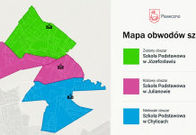 Nowe obwody szkolne od 2027 roku Mapa obwodów szkół podstawowych w Józefosławiu, Julianowie oraz w Chylicach