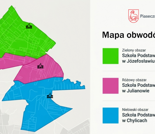 Mapa obwodów szkół podstawowych w Józefosławiu, Julianowie oraz w Chylicach