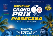 plakat, na zdjęciu osoby grające w tenisa stołowego