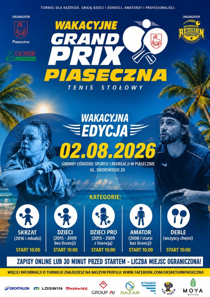 plakat, na zdjęciu osoby grające w tenisa stołowego