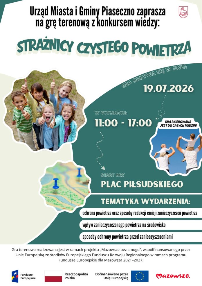 Strażnicy Czystego Powietrza! Gra terenowa z konkursem wiedzy w Piasecznie