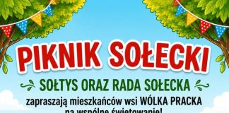 Plakat pikniku sołeckiego dla mieszkańców Wólki Prackiej