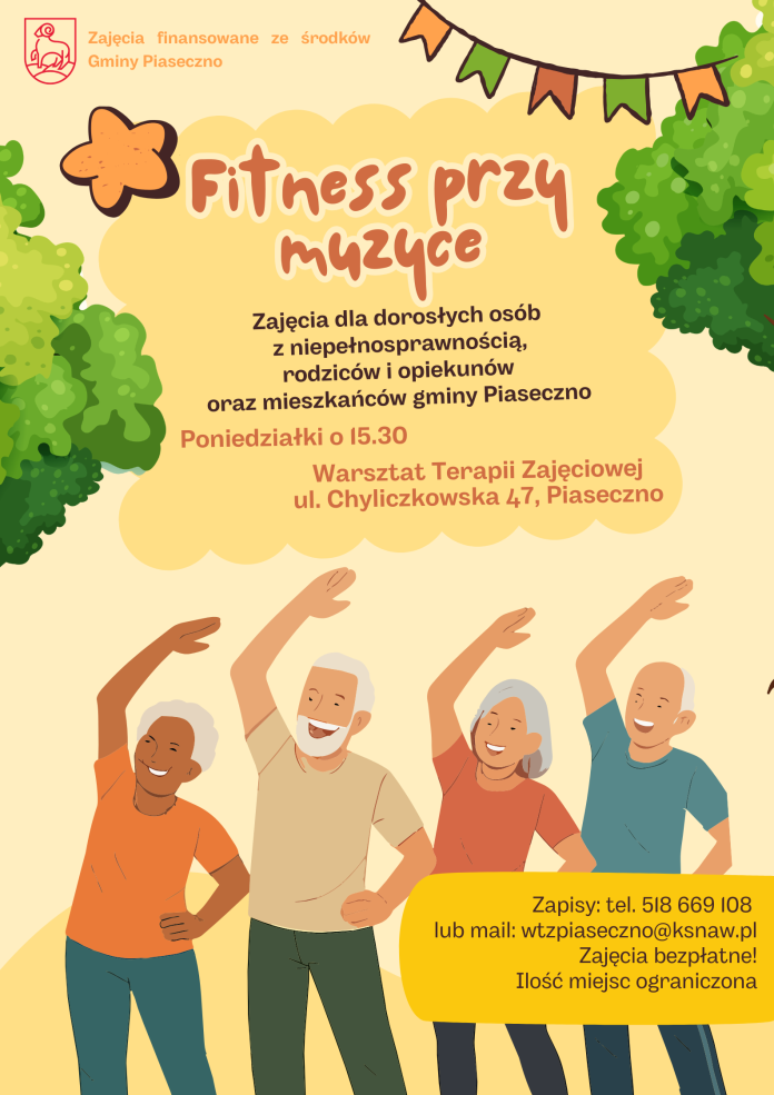 plakat, na grafice 4 osoby ćwiczące