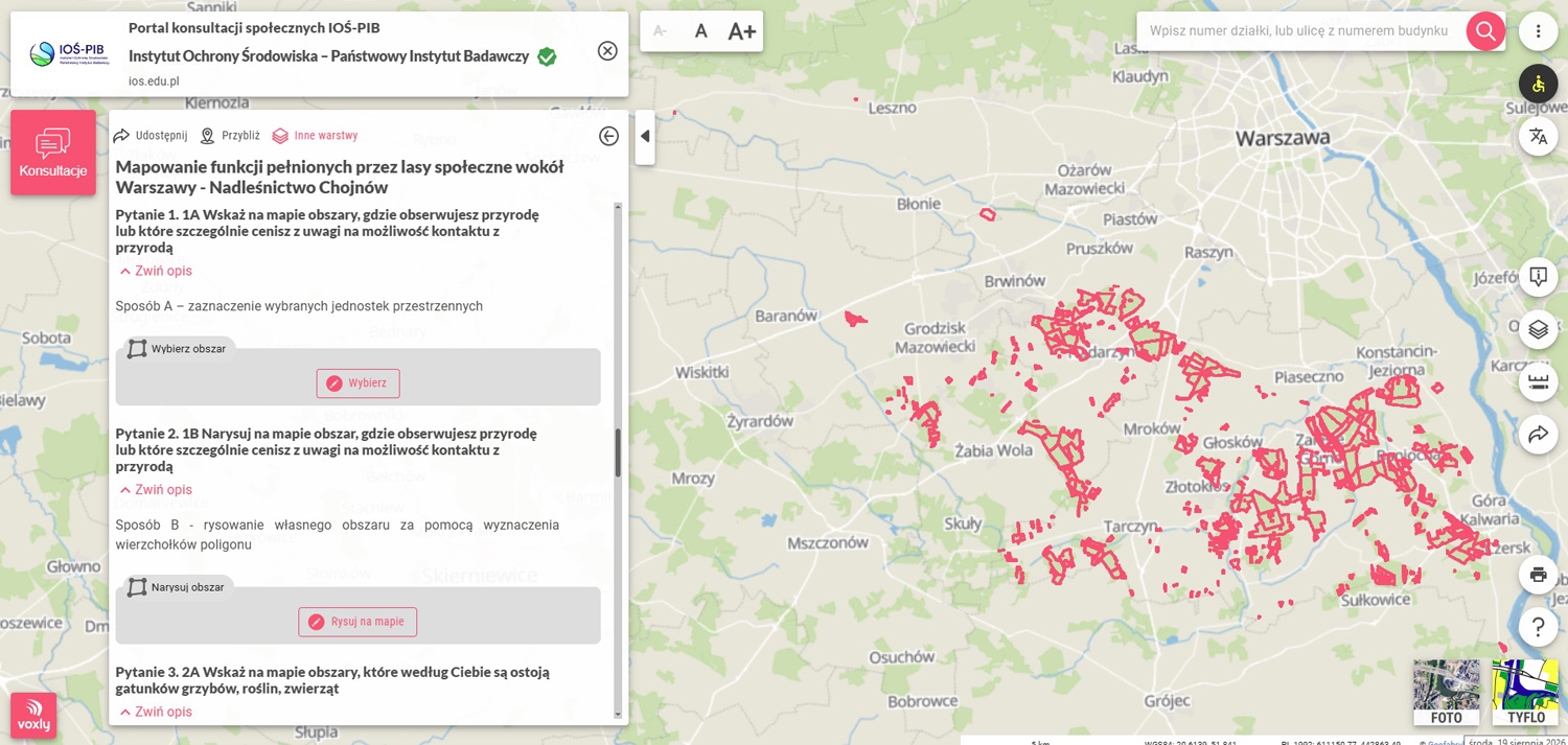 Geoankieta dotycząca lasów społecznych wokół Warszawy