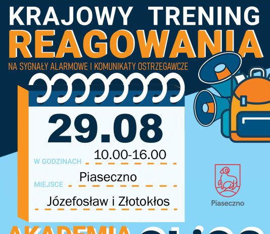 Krajowy Trening Reagowania na sygnały alarmowe i komunikaty ostrzegawcze na terenie gminy Piaseczno