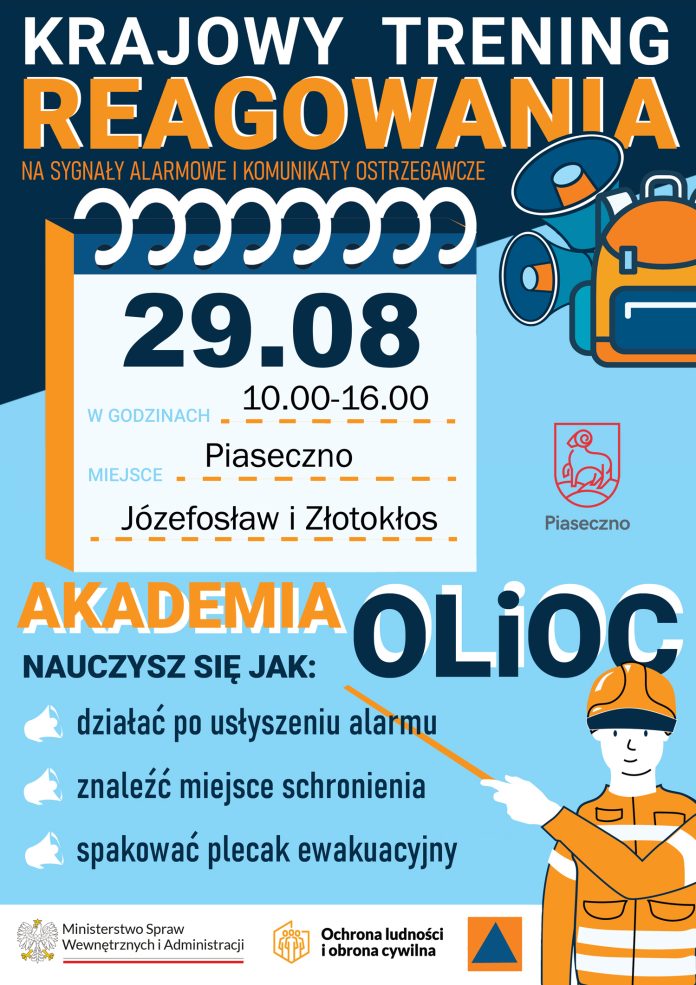 Krajowy Trening Reagowania na sygnały alarmowe i komunikaty ostrzegawcze na terenie gminy Piaseczno