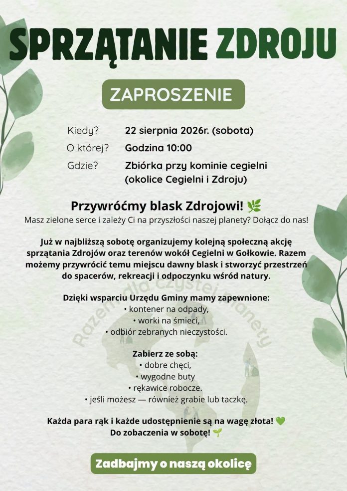 Przywróćmy blask Zdrojowi! Zaproszenie na wspólne sprzątanie Przywróćmy blask Zdrojowi! Zaproszenie na wspólne sprzątanie
