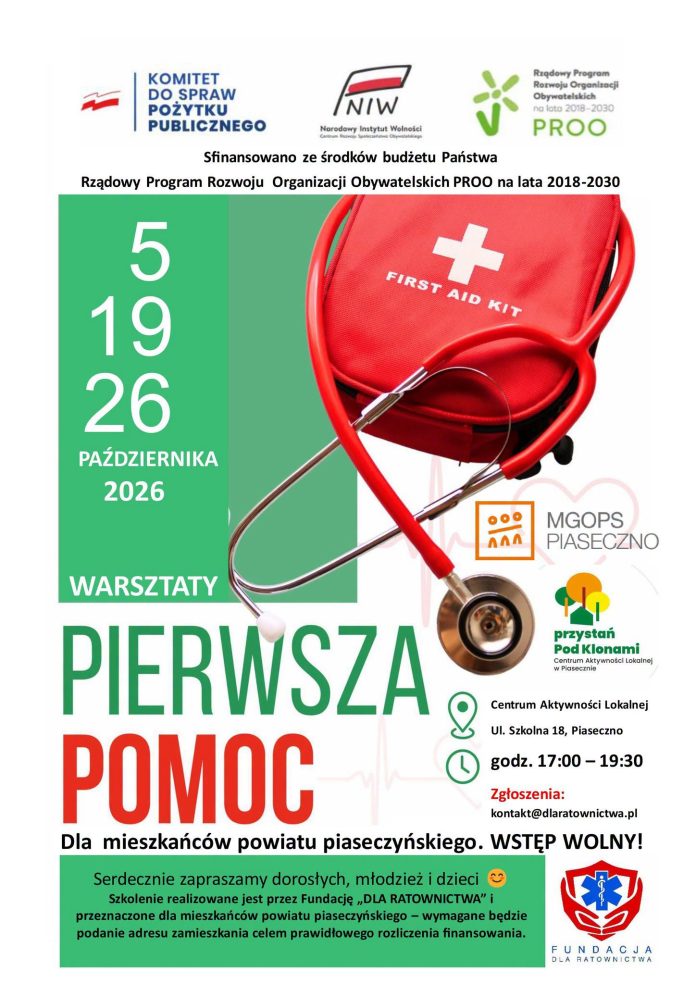 Bezpłatne szkolenie z pierwszej pomocy w Piasecznie Bezpłatne szkolenie z pierwszej pomocy w Piasecznie