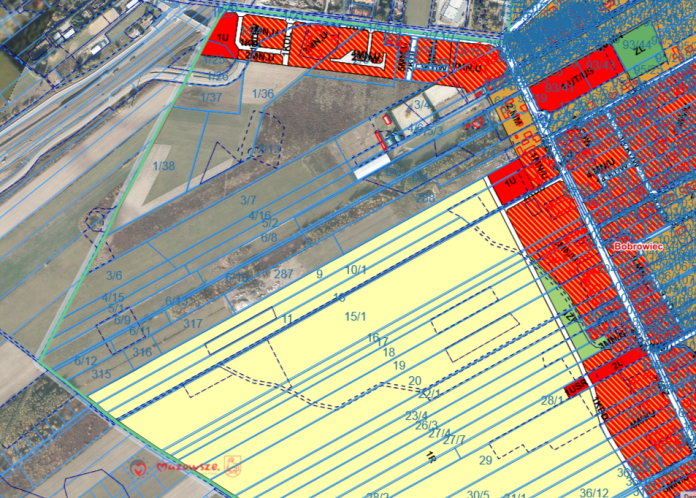 mapa Bobrowiec centrum danych mapa z zaznaczonymi działkami