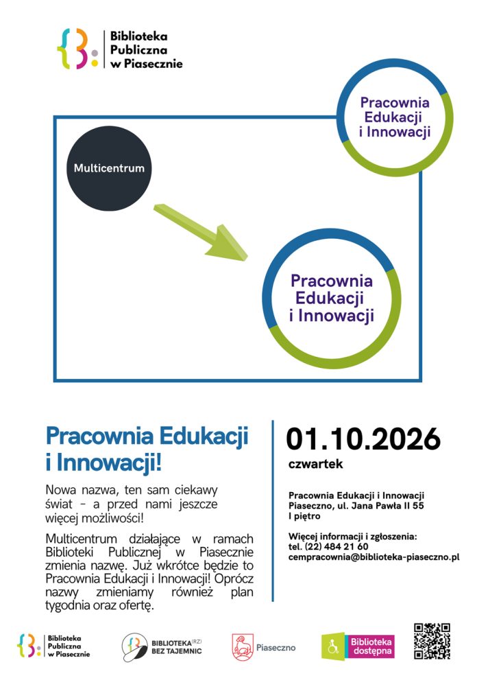 Multicentrum Biblioteki Publicznej zmienia się w Pracownię Edukacji i Innowacji w Piasecznie