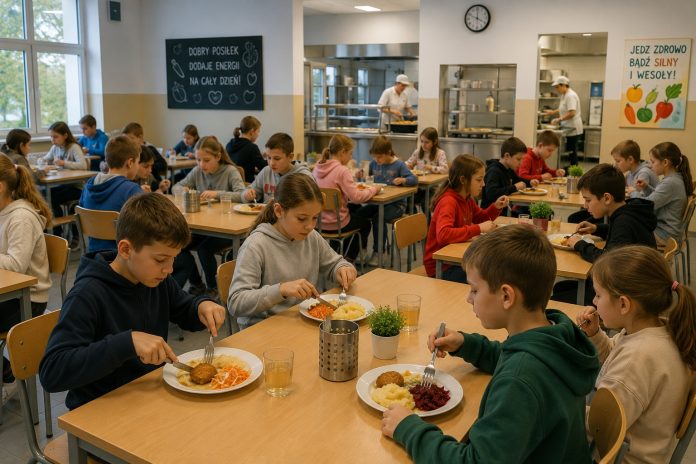 obiad w szkole dzieci jedzą obiad na stołówce