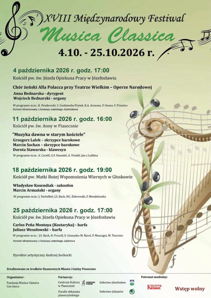 XVIII Międzynarodowy Festiwal Musica Classica 2026 w Józefosławiu, Piasecznie i Głoskowie XVIII Międzynarodowy Festiwal Musica Classica 2026 w Józefosławiu, Piasecznie i Głoskowie