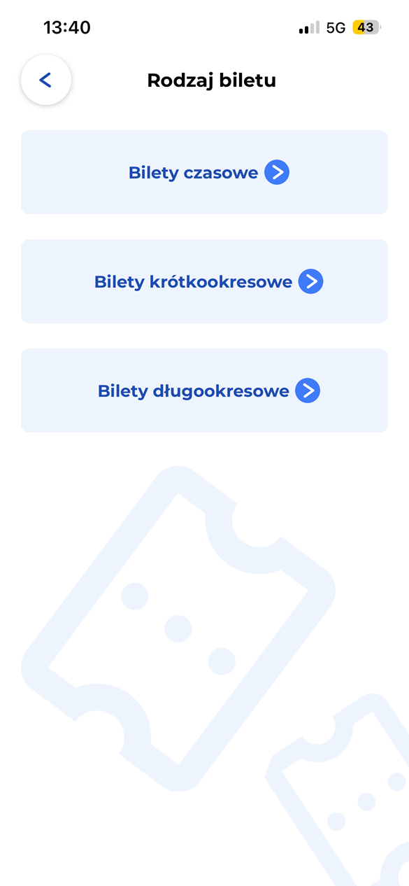 Wybór rodzaju biletu w MobiWawa