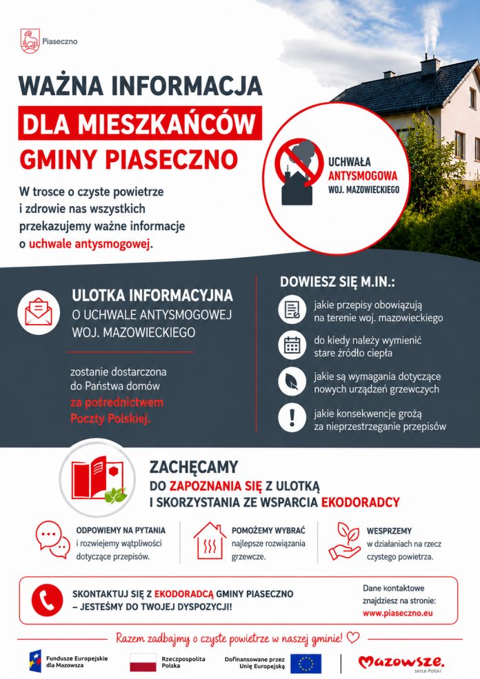 Uchwała antysmogowa obowiązuje mieszkańców województwa mazowieckiego, w tym gminy Piaseczno Uchwała antysmogowa obowiązuje mieszkańców województwa mazowieckiego, w tym gminy Piaseczno