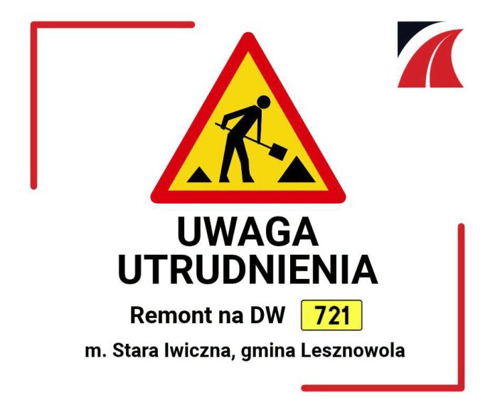 remont DW721 tablica ze znakiem uwaga remont